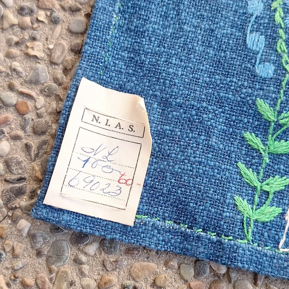 Vintage 70s Small Side Table Runner Hand Embroidered Hemp Boho Handmade
